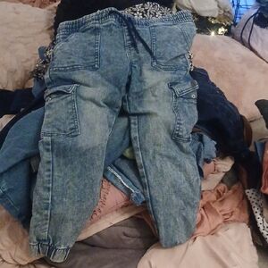 Acid Wash Girls Cargo Jeans